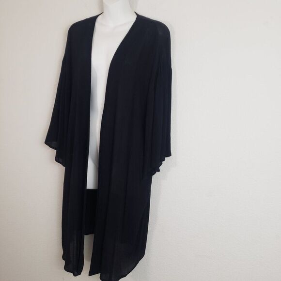 Boutique + Kimono Top 1X Black Floral Embroidered Boho Flowy Beachy Lightweight - Picture 6 of 10